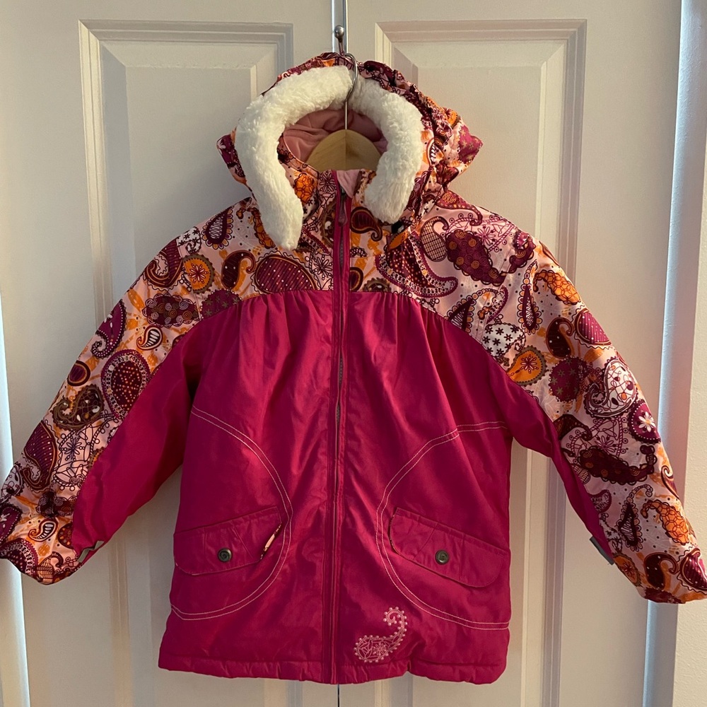 Gently used kids Jupa insulated ski/snowboard jacket, head cap, and overalls.